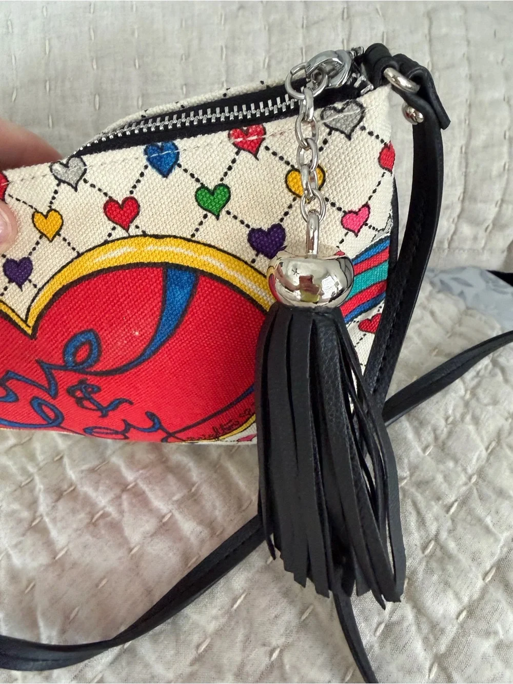 Brighton NWOT Love/Joy Tom Clancy Art Canvas Crossbody Bag 7.5.X10.5